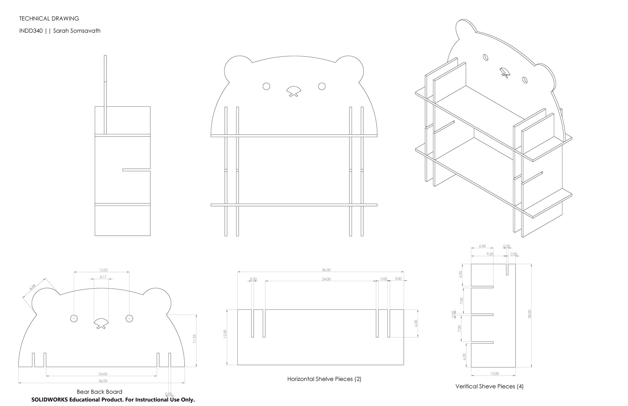 Technical drawing with laser-cut dielines