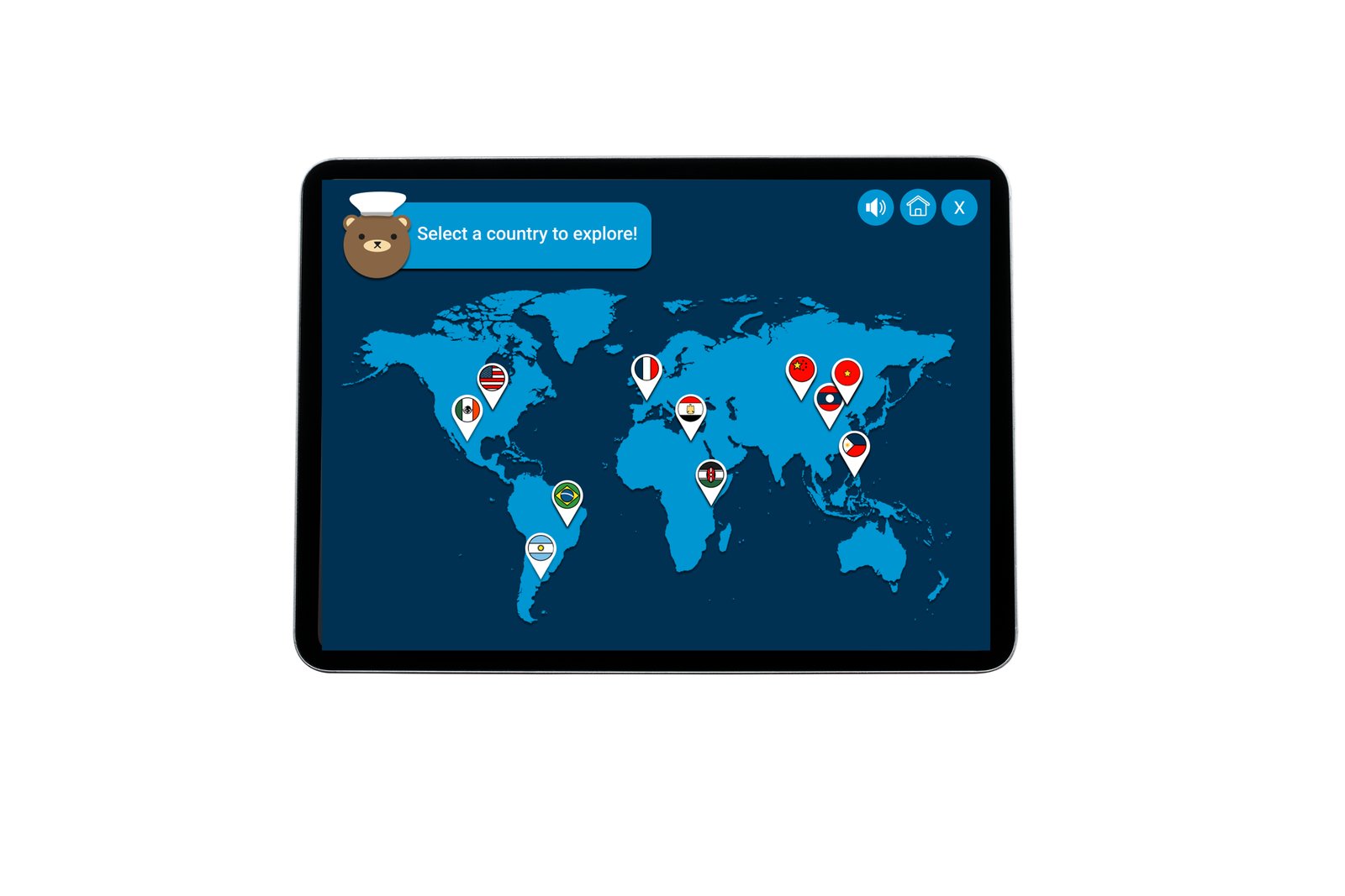 World map explore screen