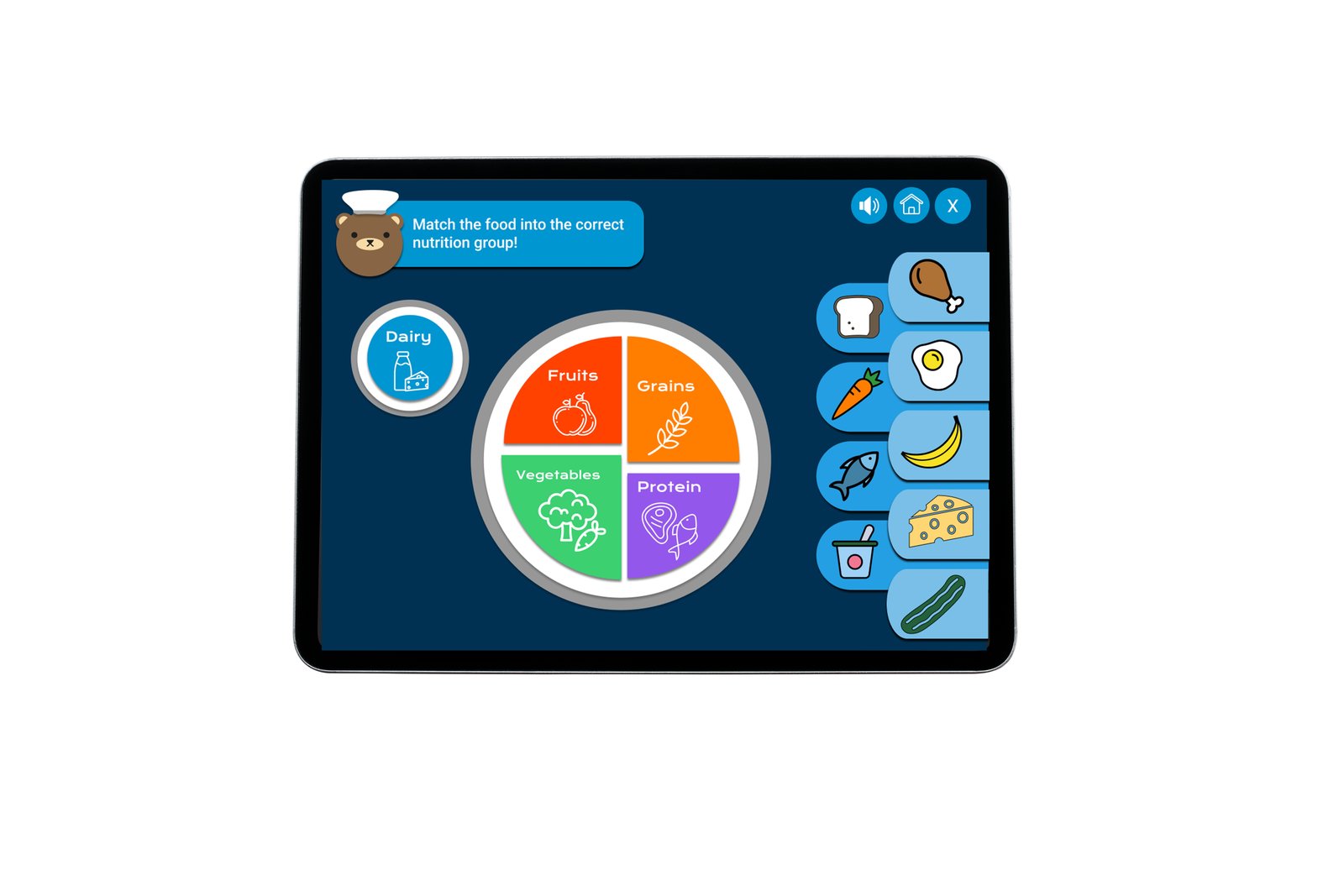Drag-and-drop nutrition group game