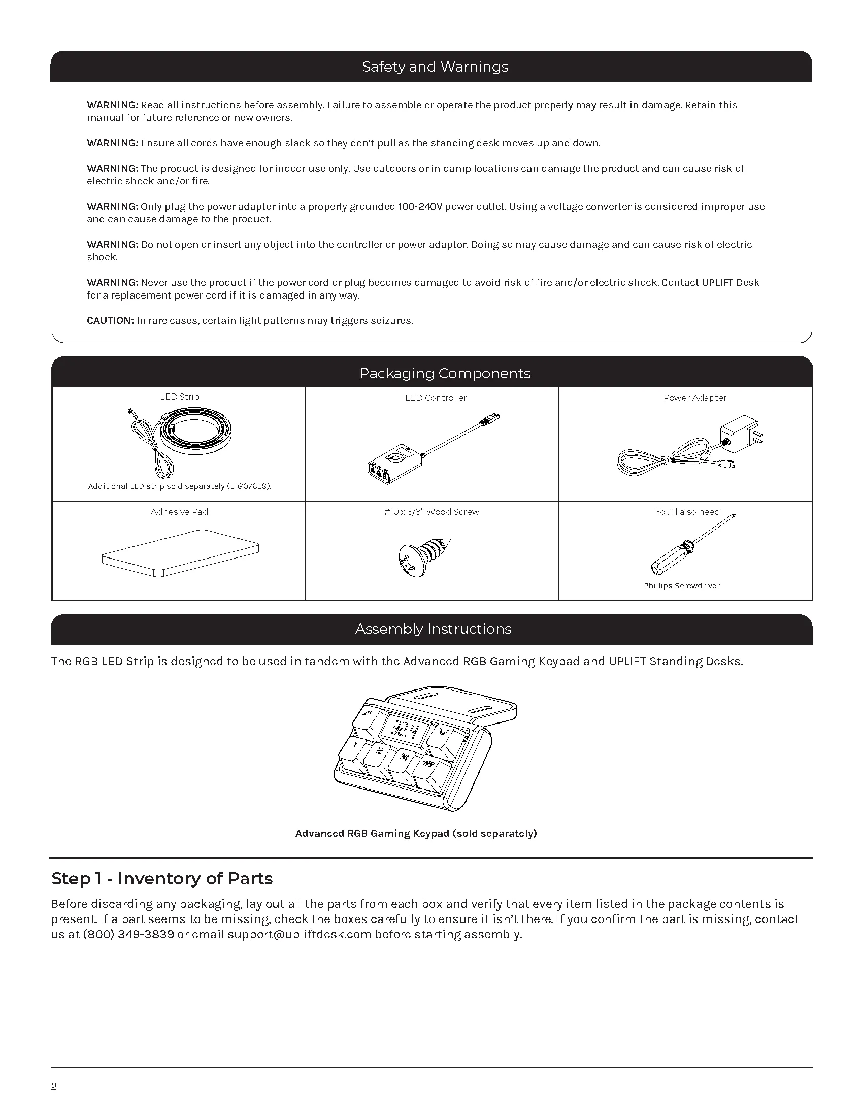 UPLIFT Desk Manual, page 2