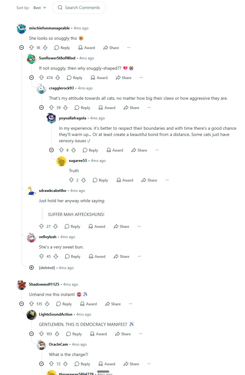 Reddit comments reacting to Buttercup