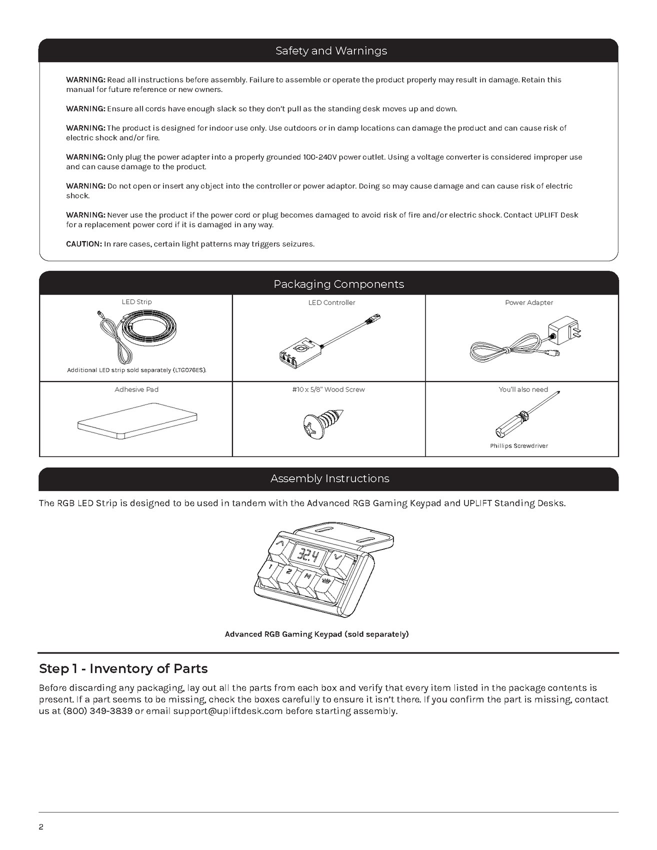 Safety warnings and exploded packaging components